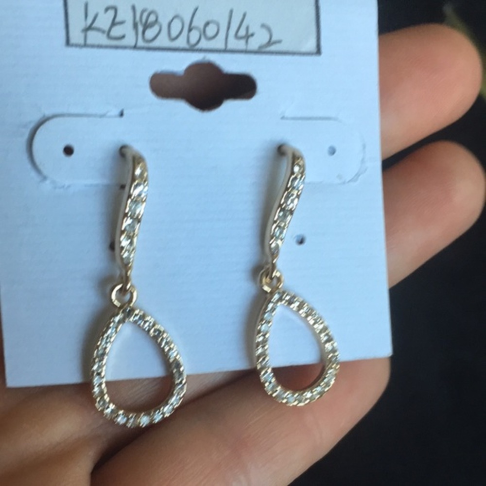 Gold Tone CZ Rhinestone Formal Wear Earrings - Picture 5 of 6